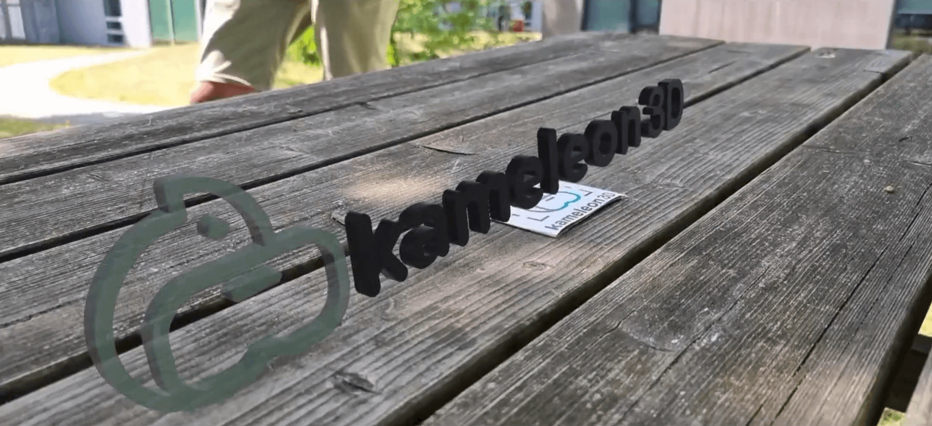 Het logo van Kameleon 3d wordt in Augmented Reality weergegeven.